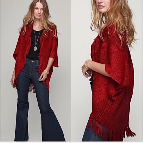 📍SALE📍Boho Chic Sweater Cardi Shrug Wrap O/S Red - Picture 2 of 5